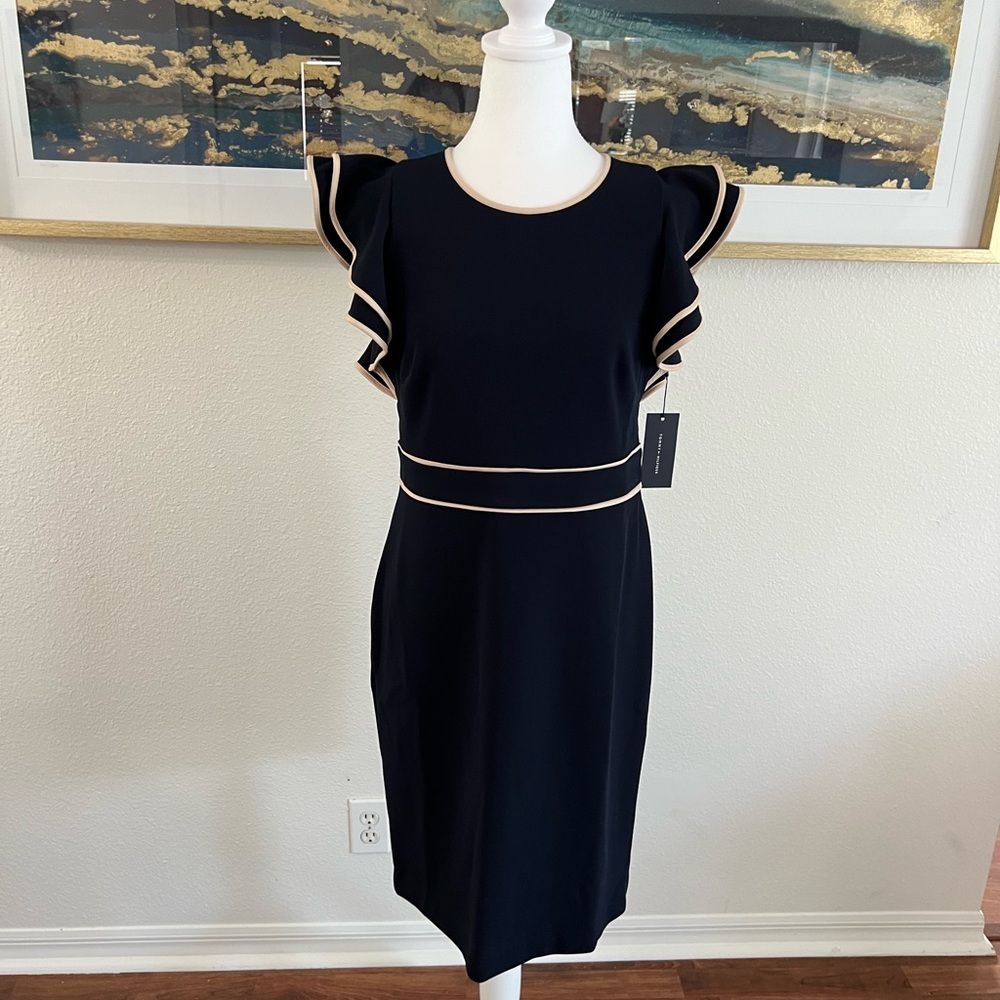 Tommy Hilfiger Dress Navy Blue with Taupe Trim Size 8